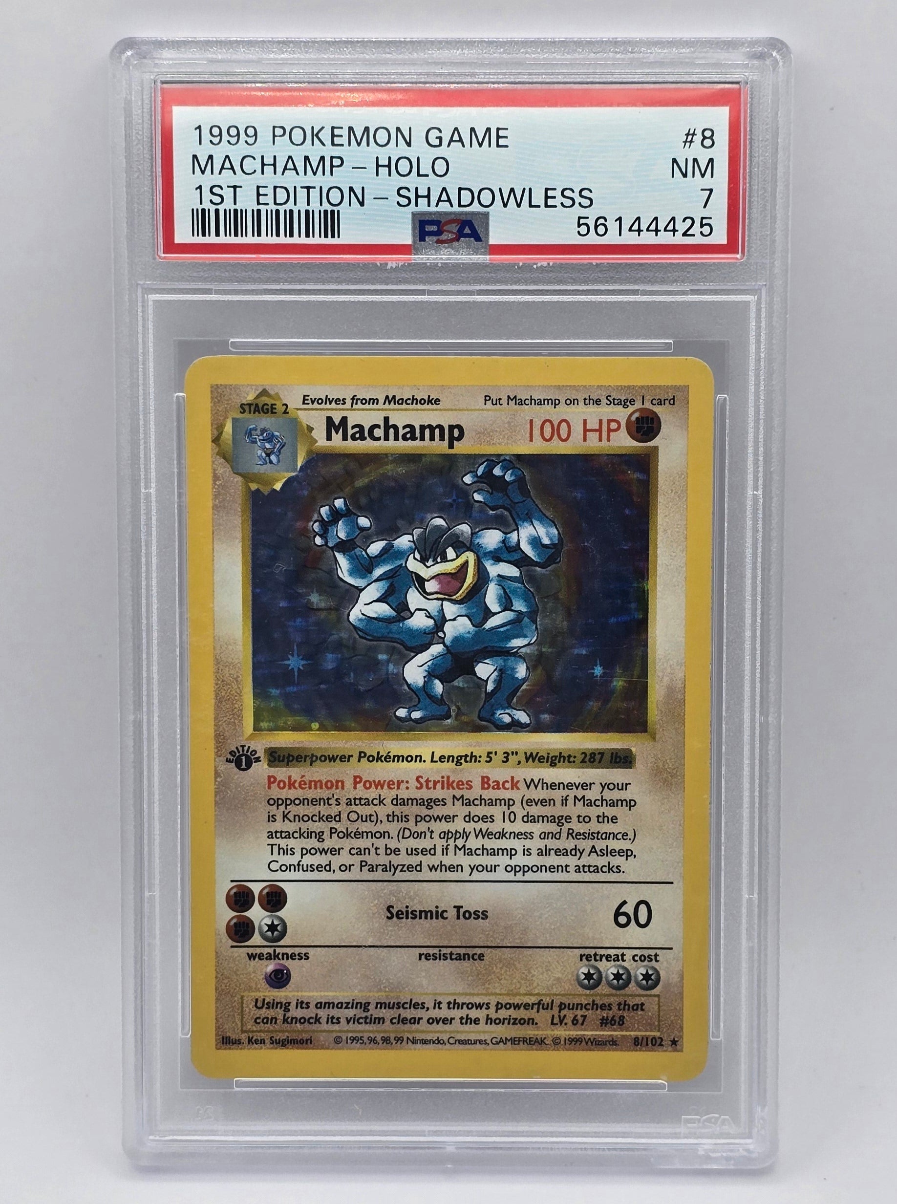 Carte Pokémon gradée PSA 7 – Machamp Holo 1st Edition Shadowless (Base Set 1999) – EN
