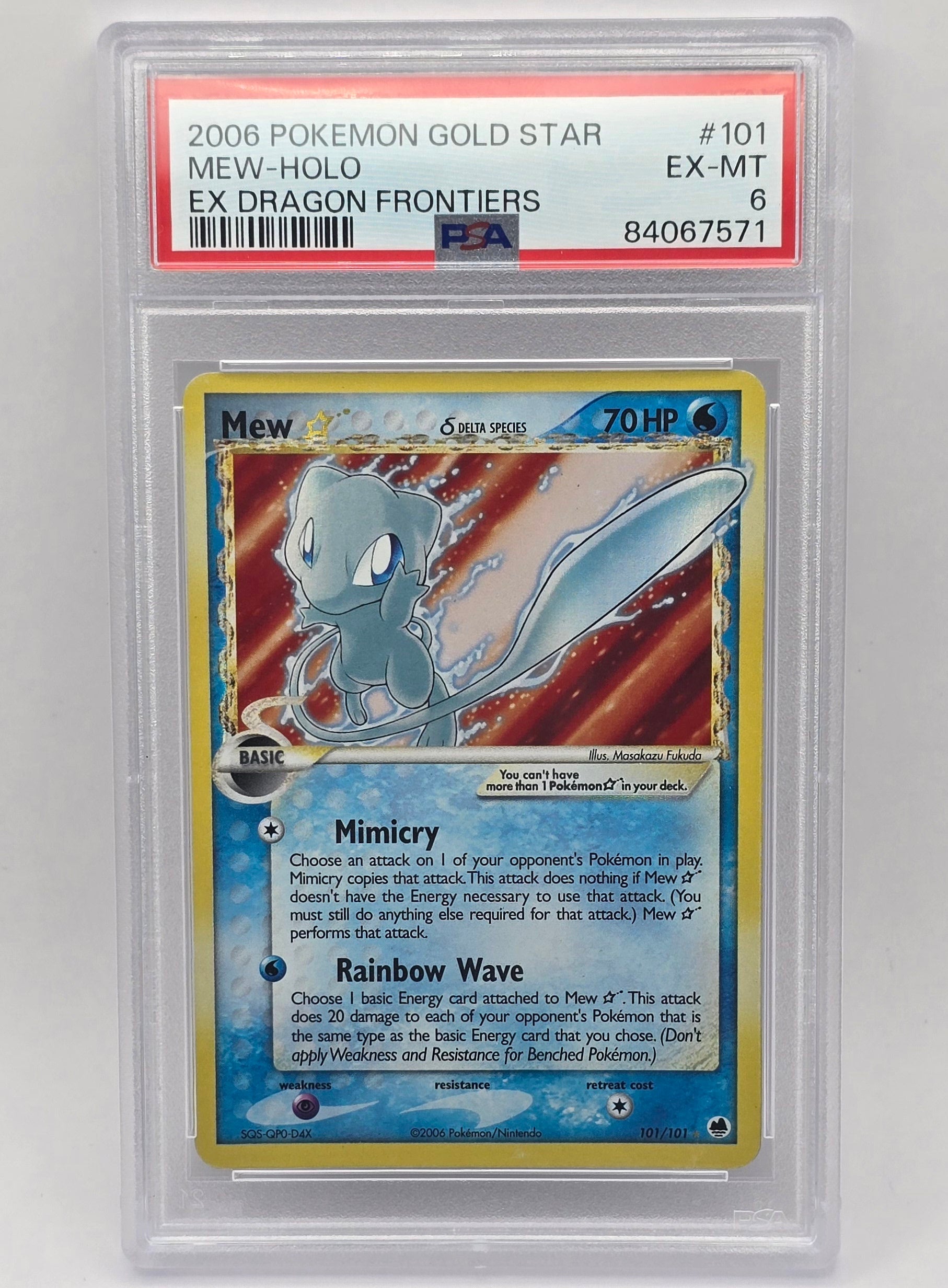 Carte Pokémon gradée PSA 6 – Mew ☆ Gold Star (EX Dragon Frontiers 2006 – 101/101) – EN