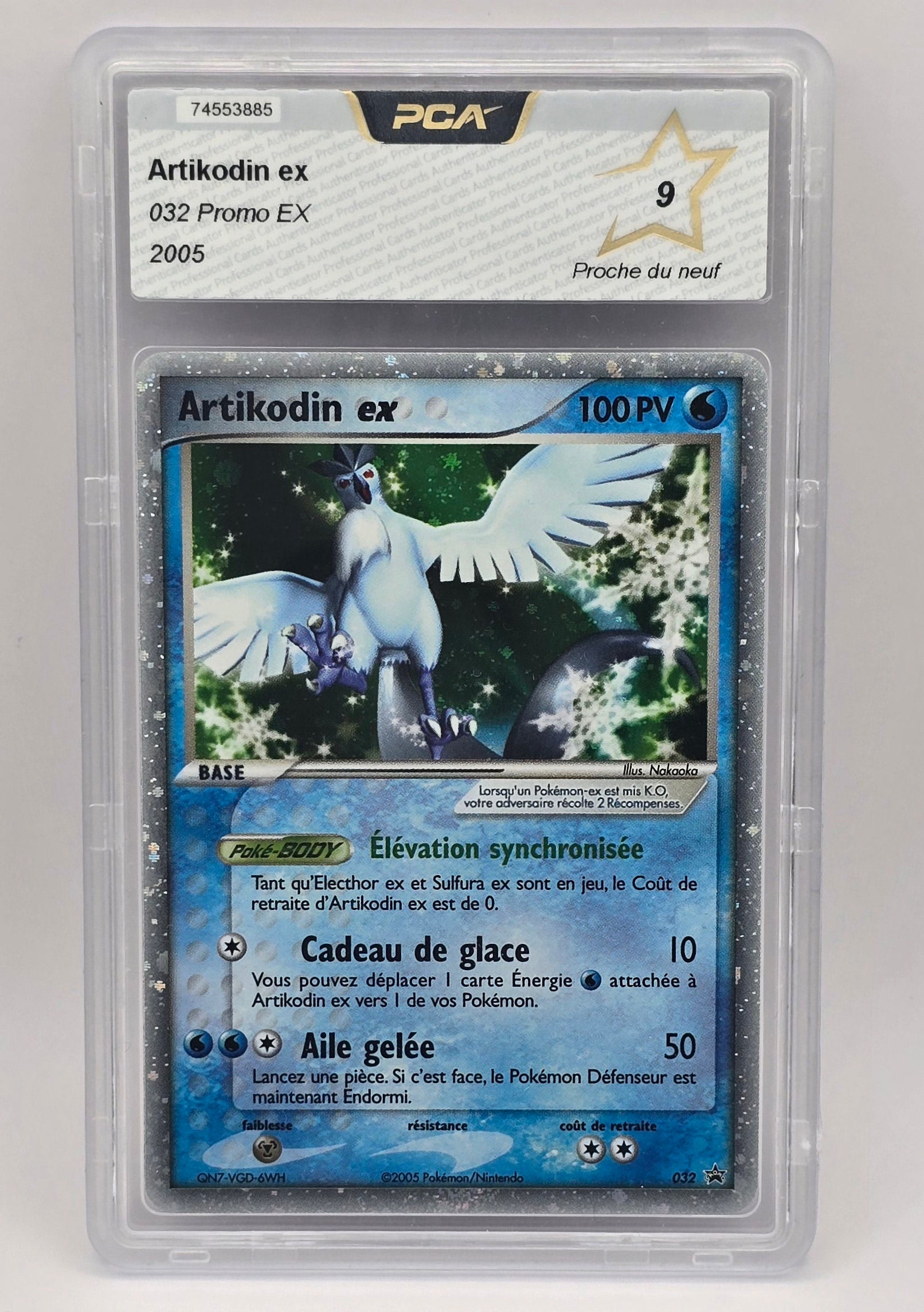 Carte Pokémon gradée PCA 9 – Artikodin ex (Promo 032 – EX 2005) – FR