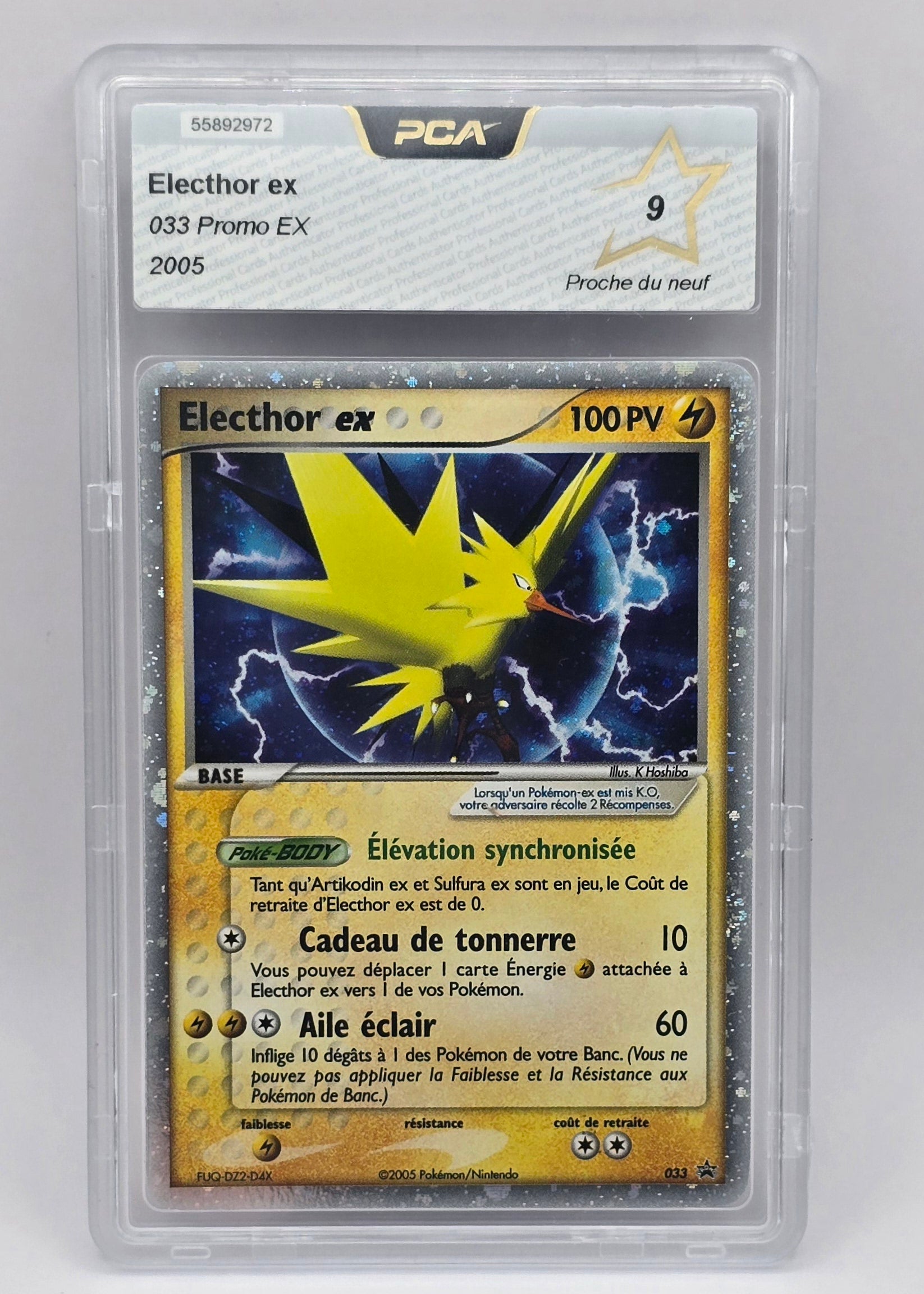 Carte Pokémon gradée PCA 9 – Électhor ex (Promo 033 – EX 2005) – FR
