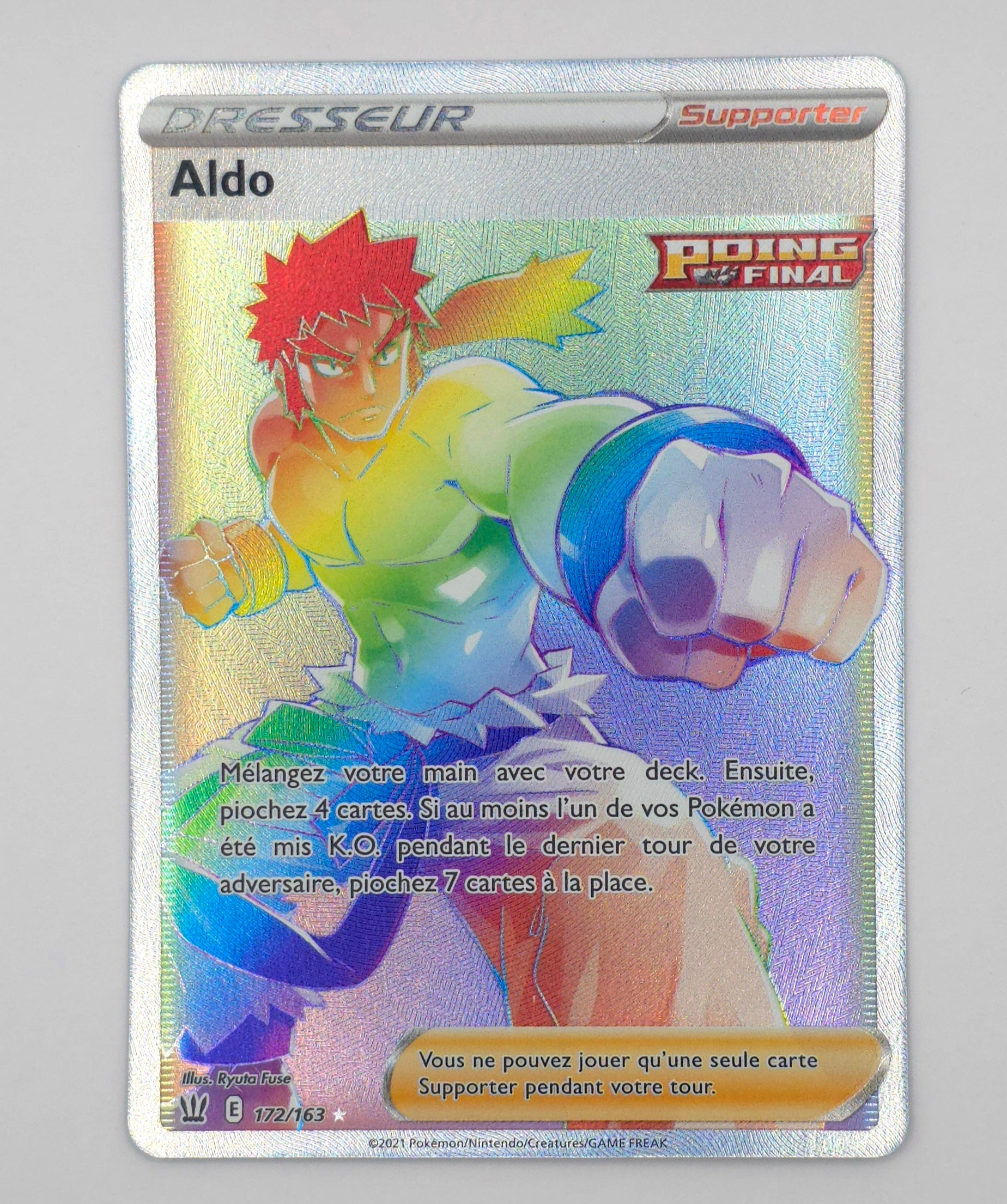 Carte Pokémon – Dresseur Aldo Full Art Holo (Épée & Bouclier EB05 – Styles de Combat 2021 – 172/163) – FR
