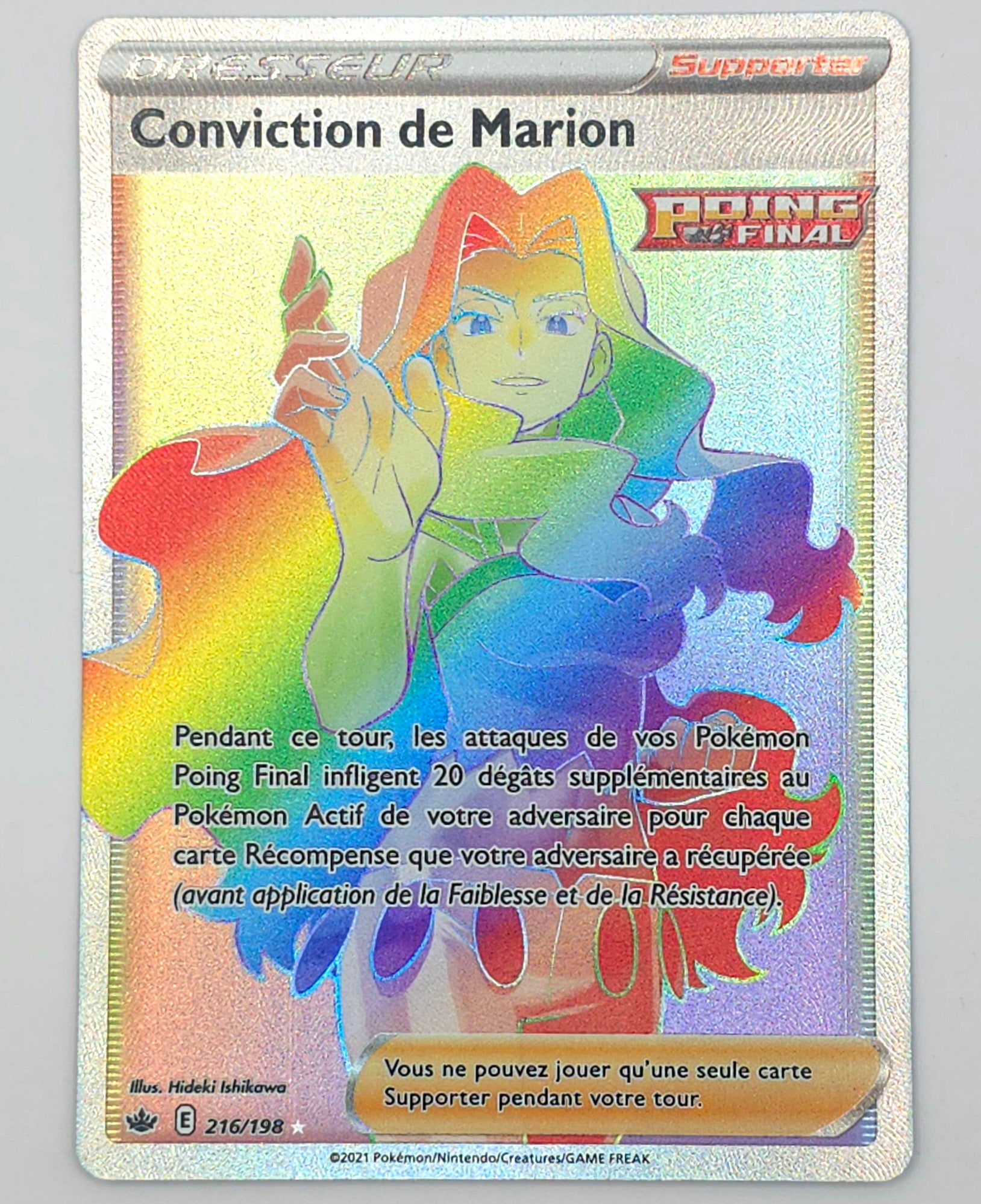Carte Pokémon – Dresseur Conviction de Marion Full Art Holo (Épée & Bouclier – Règne de Glace 2021 – 216/198) – FR