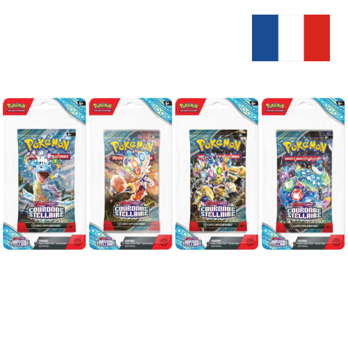 Artset 4 Boosters sous Blister – Pokémon Écarlate & Violet : Couronne Stellaire (EV07) – FR