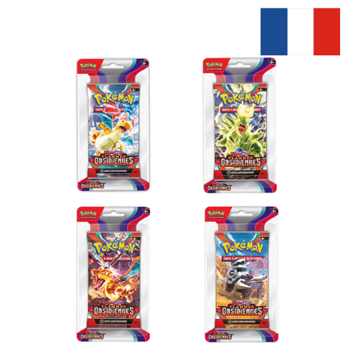 Artset 4 Boosters sous Blister – Pokémon Écarlate & Violet : Flammes Obsidiennes (EV03) – FR