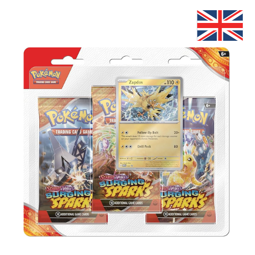 3-Pack Pokémon Écarlate & Violet – Étincelles Déferlantes (SV08) – Zapdos (EN)