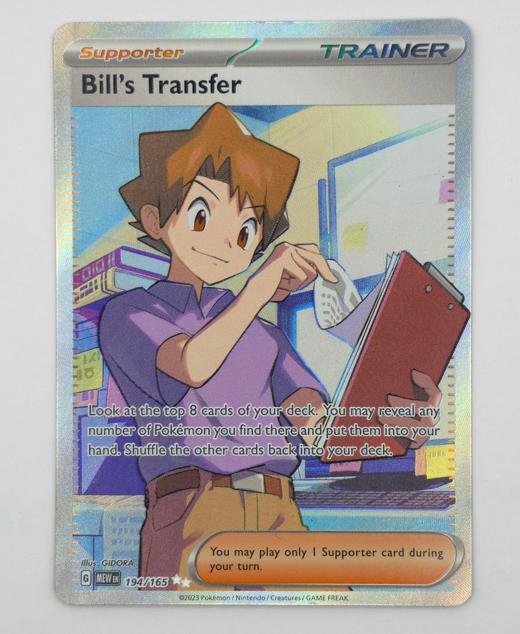 Carte Pokémon – Dresseur Supporter Bill’s Transfer Full Art Holo (Écarlate & Violet 2023 – 194/165) – ENG