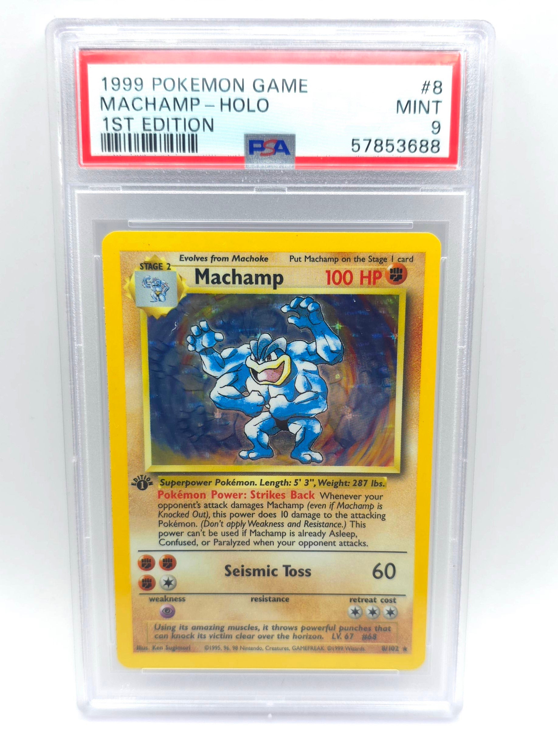 Carte Pokémon gradée PSA 9 – Machamp Holo 1st Edition (Base Set 1999) – EN